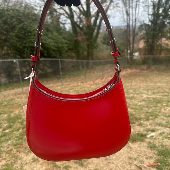 Tory Burch NWT Patent Leather Hobo Bag in Red w/ Silver Hardware Retail $378 - Picture 4 of 10